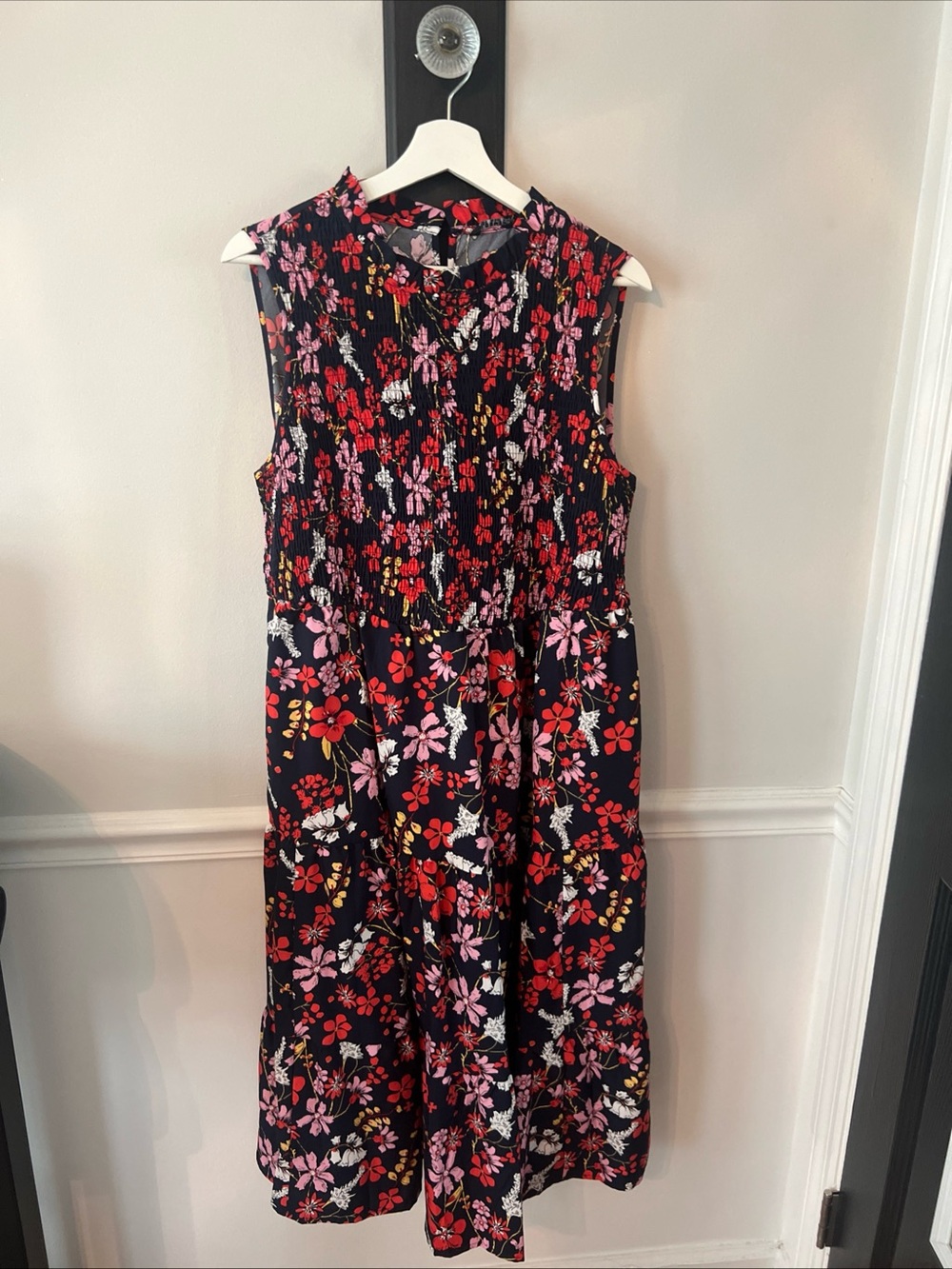 BloomChic Navy Strapless-Style Dress with Red & Pink Floral Print